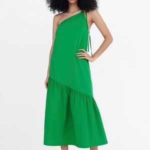 Zara green one shoulder tie maxi dress
